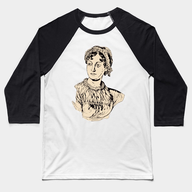 Jane Austen Illustration Baseball T-Shirt by pembertea